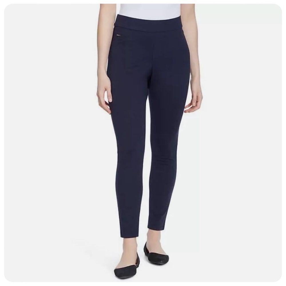 Slim Ponte Knit Ankle Pants in Navy